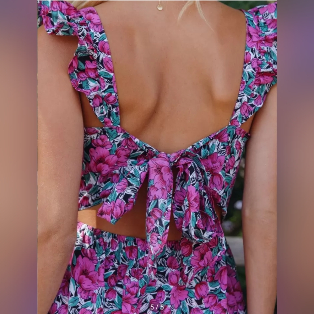 Floral Pink Ruffle Dress SHEIN